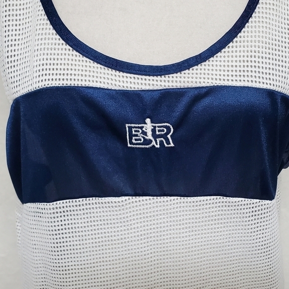 VINTAGE 1970s Bill Rodgers Blue White Mesh Sleeveless Singlet Running Sport Tank - Picture 6 of 15